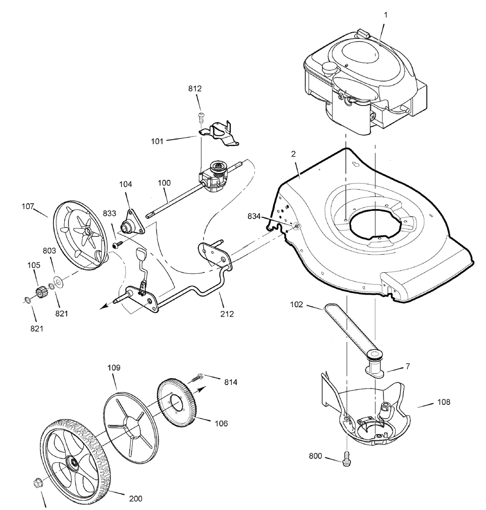 Drive Group Diagram and Parts List for 880595X51N 2009 Briggs and Stratton Lawn Mower
